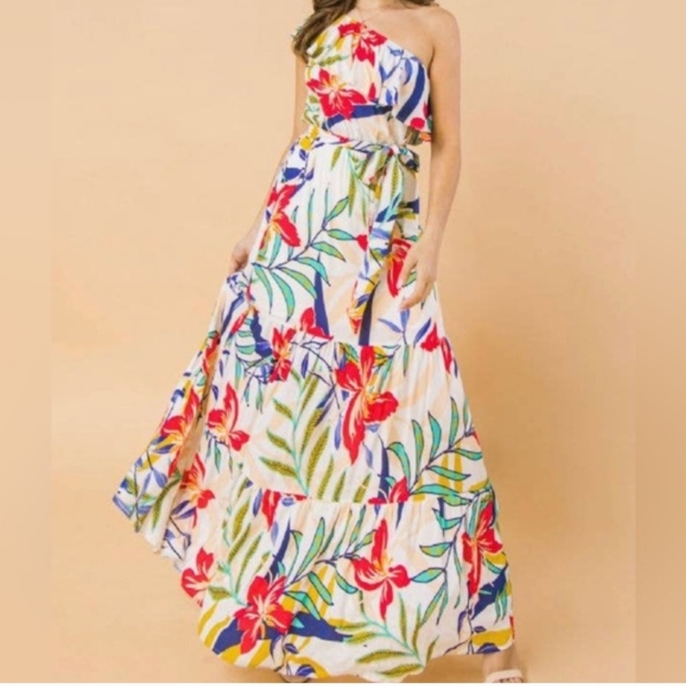 Flying Tomato One Shoulder Tropical Dress - Red, Green, Blue